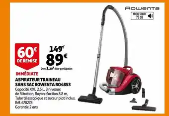 Auchan Aspirateur traîneau sans sac rowenta r04853 offre
