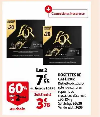 Auchan Dosettes de café l'or offre