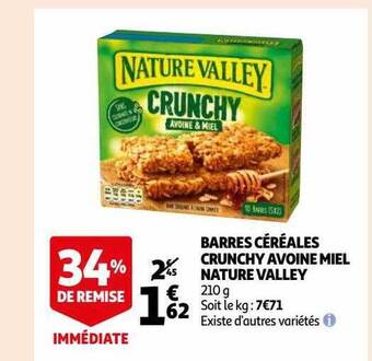 Auchan Barres céréales crunchy avoine miel nature valley offre