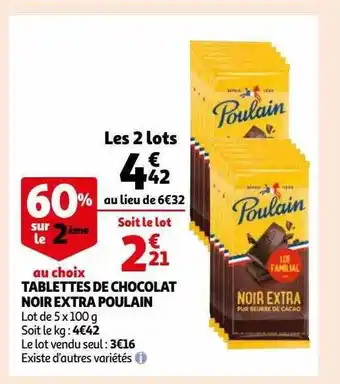Auchan Tablettes de chocolat noir extra poulain offre