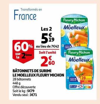 Auchan Bâtonnets de surimi le moelleux fleury michon offre