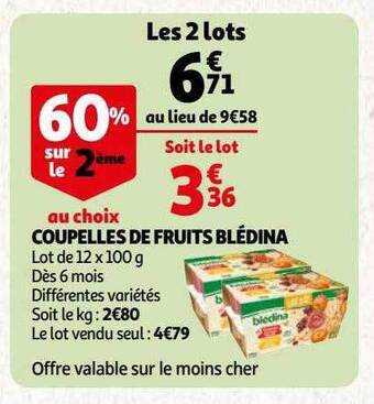 Auchan Coupelles de fruits blédina offre