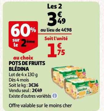 Auchan Pots de fruits blédina offre