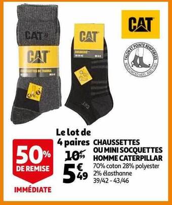 Auchan Chaussettes ou mini socquettes homme caterpillar offre