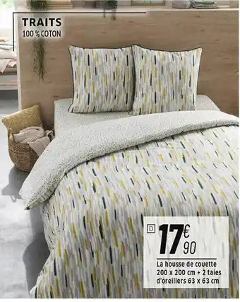 Cora x Carrefour La housse de couette 200 x 200 cm + 2 taies d'oreiller 63 x 63 cm traits offre