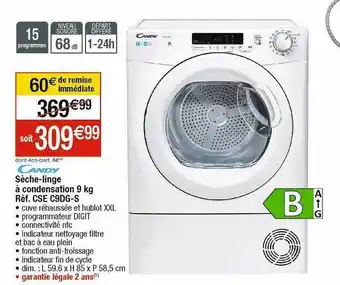 Cora x Carrefour Sèche-linge à condensation 9 kg candy offre