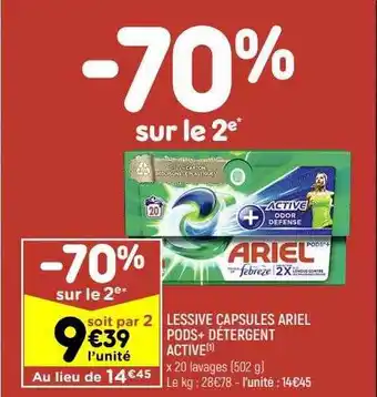 Leader Price Lessive capsules ariel pods+ détergent active offre