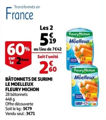 Auchan Bâtonnets de surimi le moelleux fleury michon offre