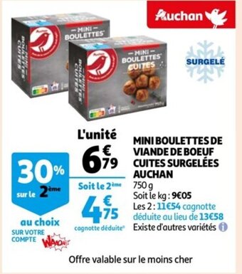 Auchan Mini boulettes de viande de boeuf cuites surgelées auchan offre