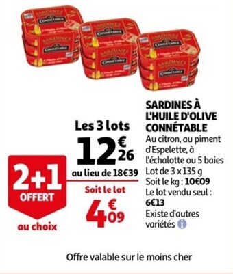Auchan Sardines à l'huile d'olive connétable offre