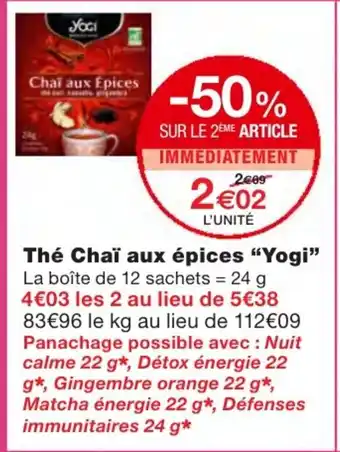 Monoprix Thé Chaï aux épices Yogi offre