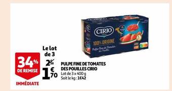 Auchan Pulpe fine de tomates des pouilles cirio offre