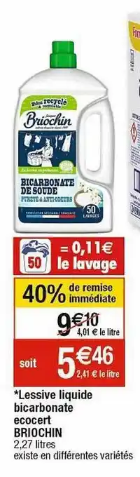 Cora x Carrefour Lessive liquide bicarbonate ecocert briochin offre