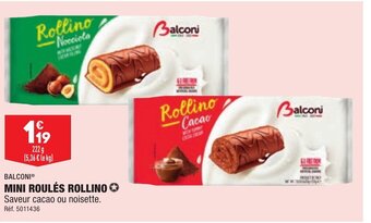 ALDI Balconi Mini Roules Rollino saveur Cacao Ou Noisette offre