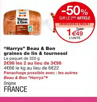 Monoprix Harrys Beau & Bon graines de lin & tournesol offre