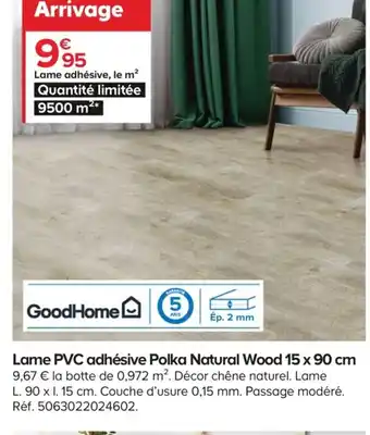 Castorama Lame PVC Adhésive Polka Natural Wood 15x90 cm offre