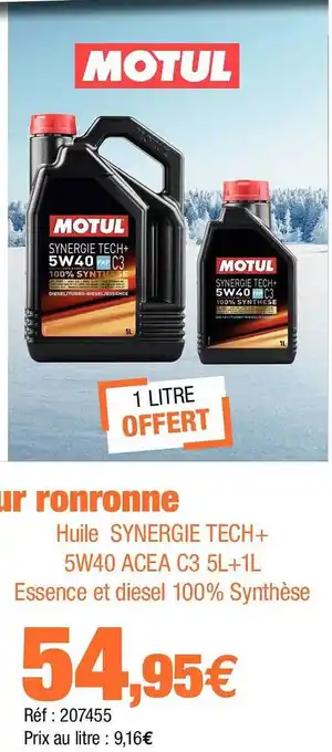Autobacs Huile synergie tech+ 5w40 acea c3 5l + 1l essence et diesel 100% synthèse offre