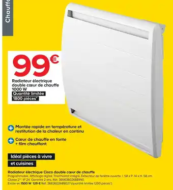 Castorama Radiateur électrique Cisco Double Cœur de Chauffe offre
