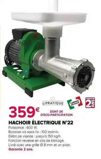 Kiriel Hachoir électrique n°22 le pratique offre