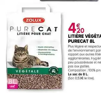 Kiriel Litière végétale purecat 8l offre