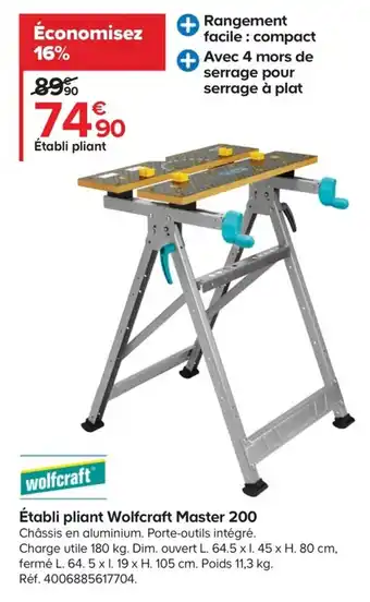 Établi Pliant Wolfcraft Master 200