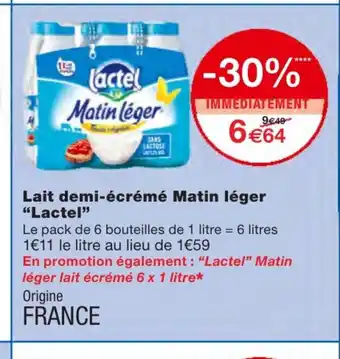Monoprix Lait demi-écrémé Matin Léger Lactel offre