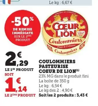 U Express Coulommiers Pasteurise Coeur de Lion offre