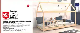 Auchan Lit Cabane en Bois Massif 90x190cm Avec Sommier +Barriere de Lit Louis offre