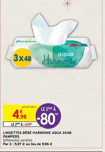 Intermarché Lingettes Bebe harmonie Aqua 3x48 Pampers offre