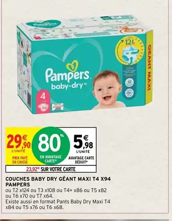 Intermarché Couches Baby Dry Geant Maxi T4 x94 Pampers offre