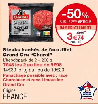 Monoprix Steaks hachés de faux-filet Grand Cru offre