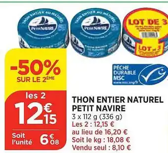 Bi1 Thon entier naturel petit navire offre
