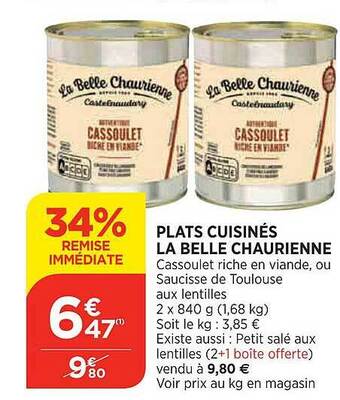 Bi1 Plats cuisinés la belle chaurienne offre