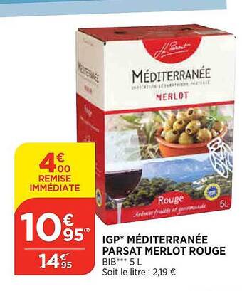 Maximarché Igp méditerranée parsat merlot rouge offre