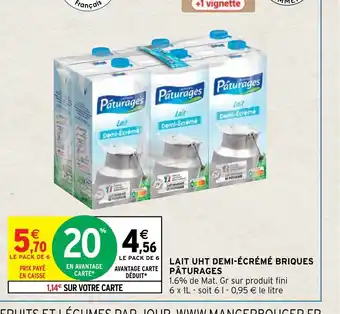 Intermarché Lait UHT Demi-écrémé Briques Pâturages offre