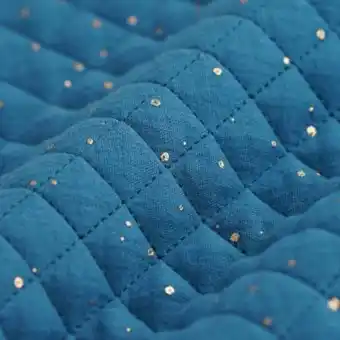 Tissu matelassé double gaze pois doré bleu canard