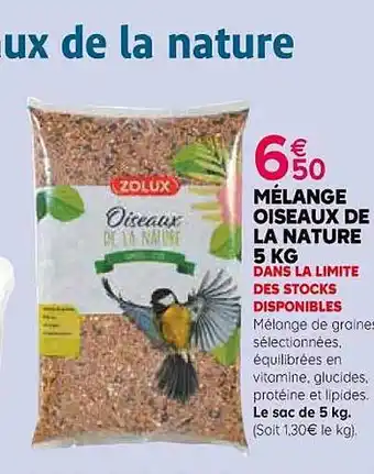 Kiriel Mélange oiseaux de la nature 5 kg zolux offre