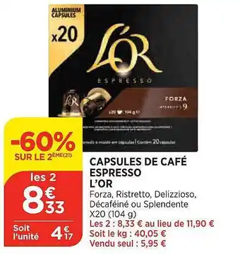 Maximarché Capsules de café espresso l'or offre