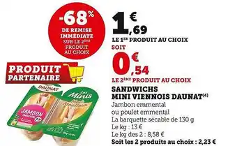 Super U Sandwichs mini viennois daunat offre