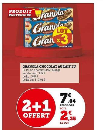 Super U Granola chocolat au lait lu offre