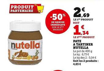 Super U Pâte à tartiner nutella offre