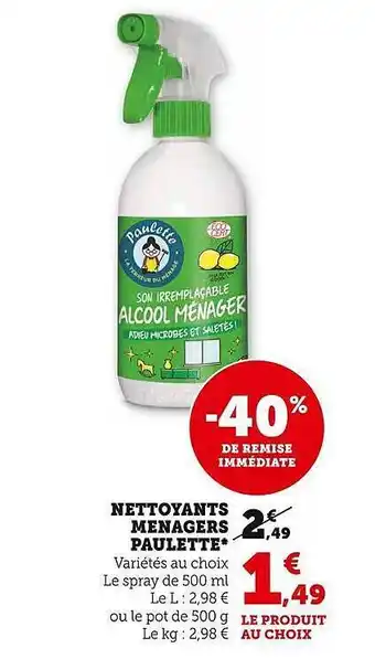 Super U Nettoyant ménagers paulette offre