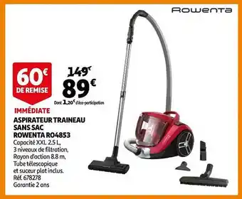 Auchan Aspirateur traîneau sans sac rowenta r04853 offre