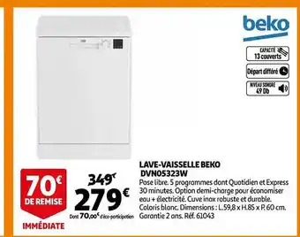 Auchan Lave-vaisselle beko dvn05323w offre