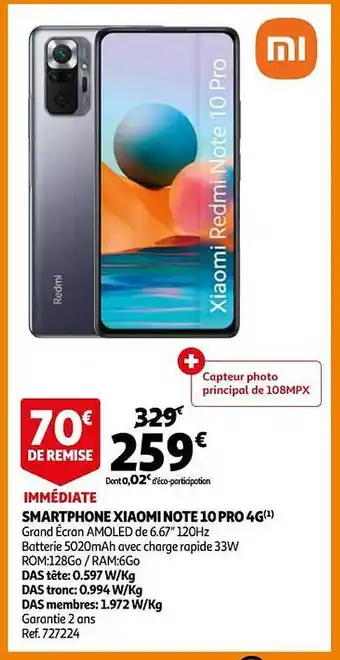 Auchan Smartphone xiaomi note 10 pro 4g offre