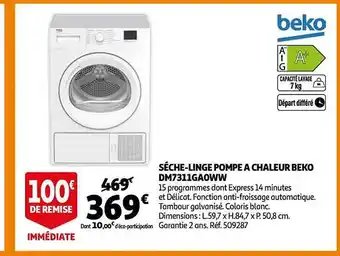 Auchan Sèche-linge pompe à chaleur beko dm7311ga0ww offre