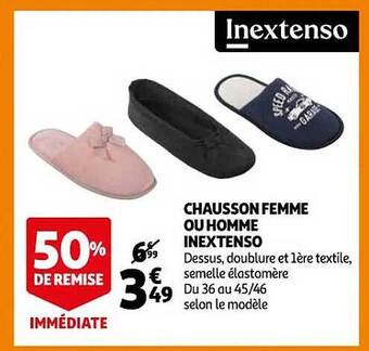Auchan Chausson femme ou homme inextenso offre
