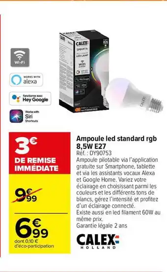 Carrefour Ampoule led standard rgb 8,5w e27 calex offre