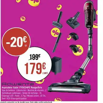 Casino Supermarchés Aspirateur balai yy5034fe rouge-gris rowenta offre