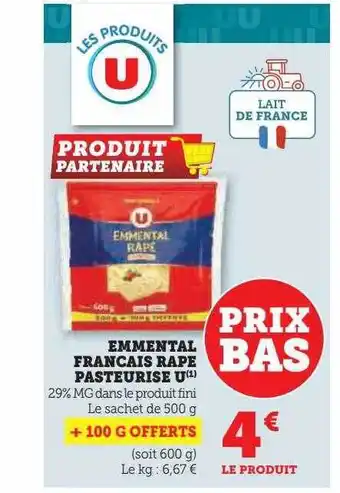 Hyper U Emmental français râpé pasteurisé u offre